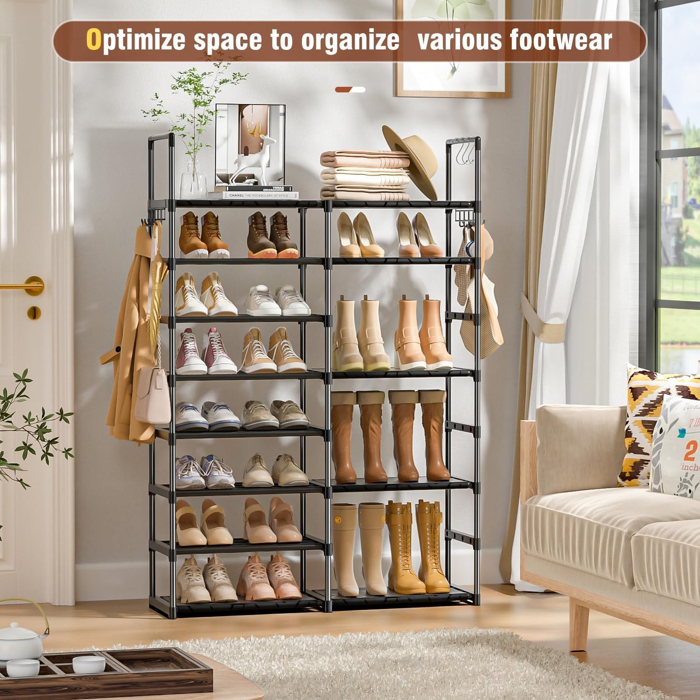OYREL Sturdy Metal Organizer for Narrow Closets, Shoe Shelf Stand