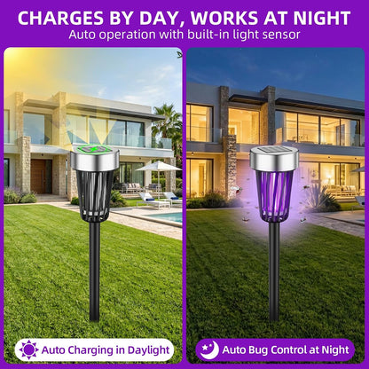 2026 Solar Bug Zapper Outdoor Waterproof Mosquito Repellent Outdoor Patio Mosquito Trap & Killer for Garden, Farm, Backyard, Solar Powered Fly Zapper for Small Flying Insect, Flies, Gnats, Moths(4)