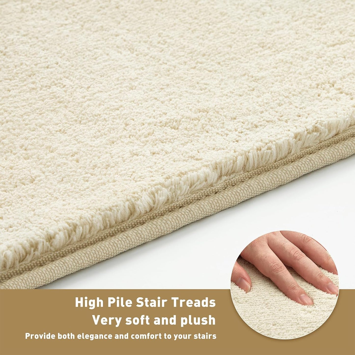 PURE ERA Carpet Stair Treads Ultra Plush 9.5" X 30"Soft Bullnose Indoor Stair Protectors Pet-Friendly Non-Slip Skid Resistant Tape Free Washable Reusable(2 Pieces,Brown)