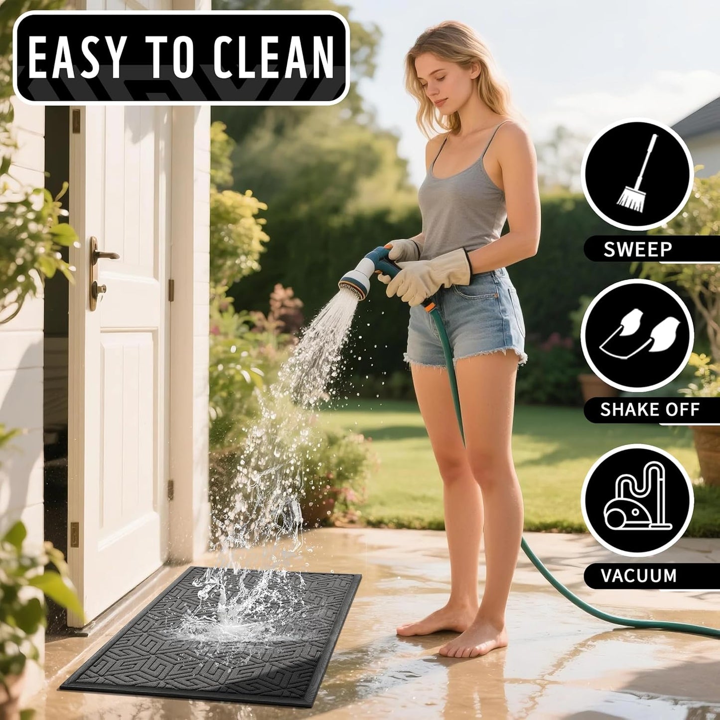Yimobra Doormat Outdoor Entrance 29.5x17, All-Weather Waterproof Outdoor Mats for Front Door, Non Slip Welcome Door Mat for Patio Proch Outside Entryway Indoor, Black