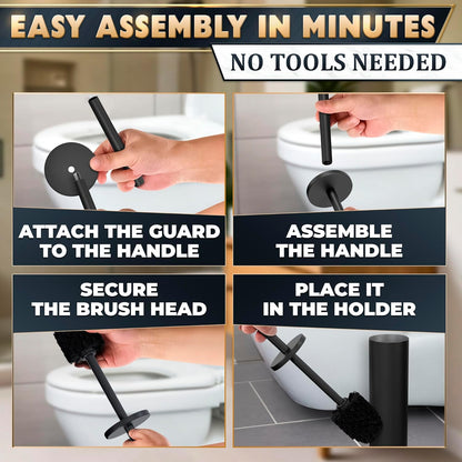Black Toilet Brush and Holder Set - Slim Matte Design that Fits Anywhere - Stainless Steel Toilet Bowl Brush and Holder with 2 Rounded Corners, Replaceable Head, Removable Inner Bowl & Splash Guard