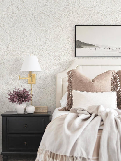 Ismoon Peel and Stick Wallpaper Boho Beige Contact Paper Neutral Floral Wall Paper Textured Self Adhesive Removable Wallpaper for Bedroom Kitchen Renter Friendly Vinyl 17.3" x 78.7"