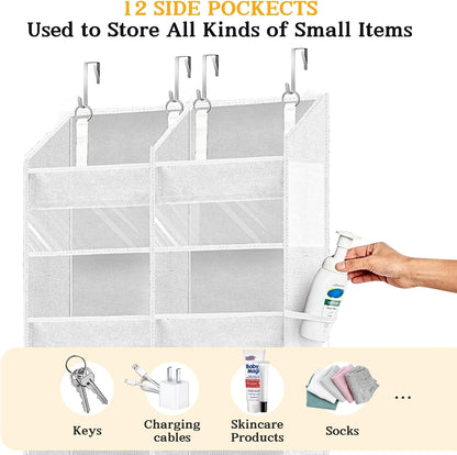 Over The Door Organizer, 5-Tier Extra Large Behind Door Storage with 10 Big Front & 10 Mesh Pockets, 80lb Capacity, Hanging Storage Organizer with Clear Window Kids Toys, Shoes, Diapers, Light Grey