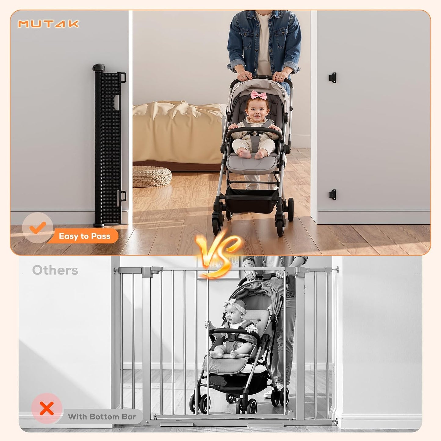 Retractable Baby Gate for Stairs, 42" Tall X 200" Wide Mesh Dog Gate Indoor, Child Gate for Doorways, Hallways, Deck, Indoor Outdoor Pet Baby Safety Essentials for Home, Black