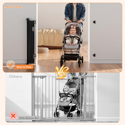 Retractable Baby Gate for Stairs, 42" Tall X 200" Wide Mesh Dog Gate Indoor, Child Gate for Doorways, Hallways, Deck, Indoor Outdoor Pet Baby Safety Essentials for Home, Black