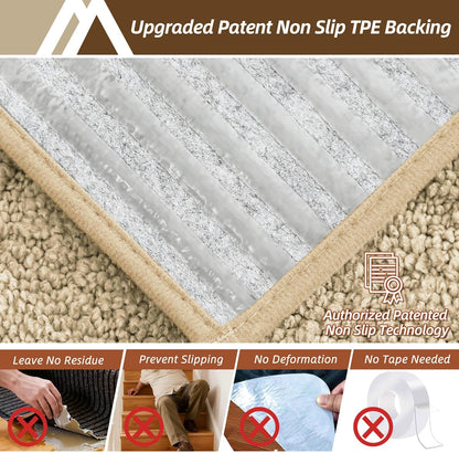 COSY HOMEER Edging Stair Treads Non-Slip Carpet Mat 28inX9in Indoor Stair Runners for Wooden Steps, Edging Stair Rugs for Kids and Dogs, 100% Polyester TPE Backing(4pc, Beige)