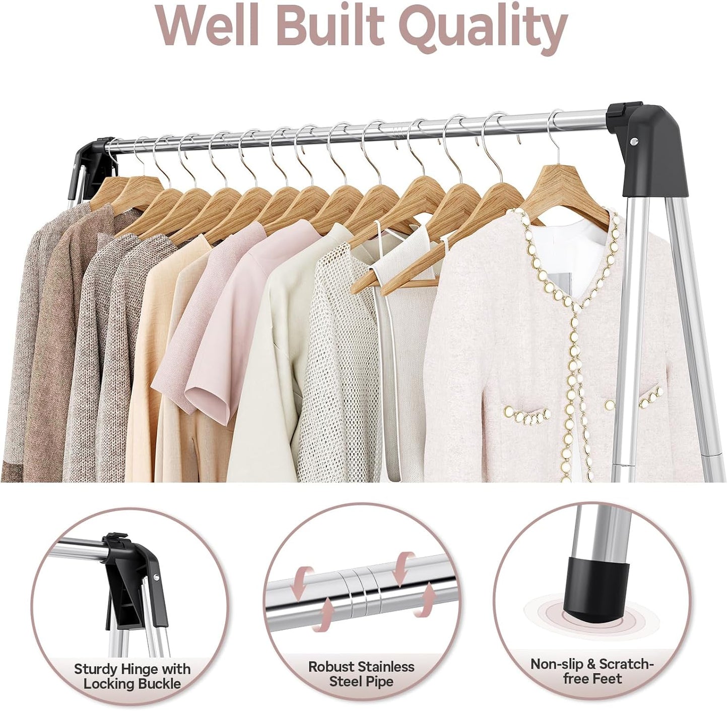 TOOLF 55 Inch Stainless Steel Collapsible Clothes Drying Rack | Drying Rack Clothing, Non Slip Foot Pads, Indoor Outdoor Use, Garments, Sweaters, Towels, Delicate Laundry Daily Wear