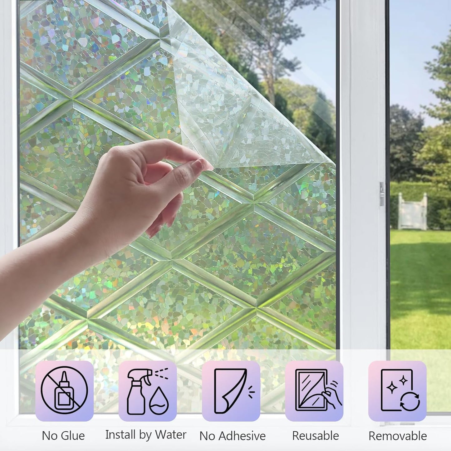 KESPEN Window Privacy Film Frosted Glass Heat Control UV Blocking Privacy Window Film for Glass Windows Static Cling Non-Adhesive Door Coverings Decals for Bathroom Home Office,17.5 Inch X 6.5 Feet