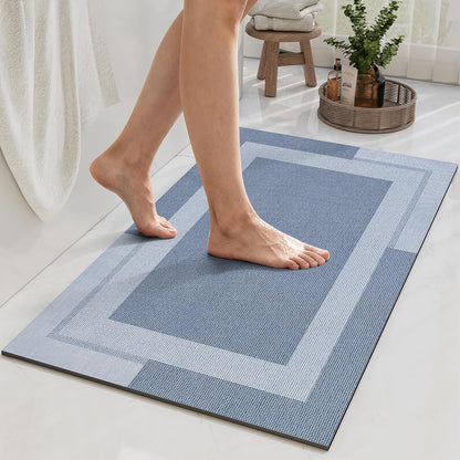 YDKGL Non Slip Bath Mat, Rubber Backing Ultra Thin Bathroom Rugs Fit Under Door Quick Dry Super Absorbent Washable Bath Rug Shower Mat for Bathroom Floor Bathtub Shower Sink, Easy Care Blue 16"x 24"