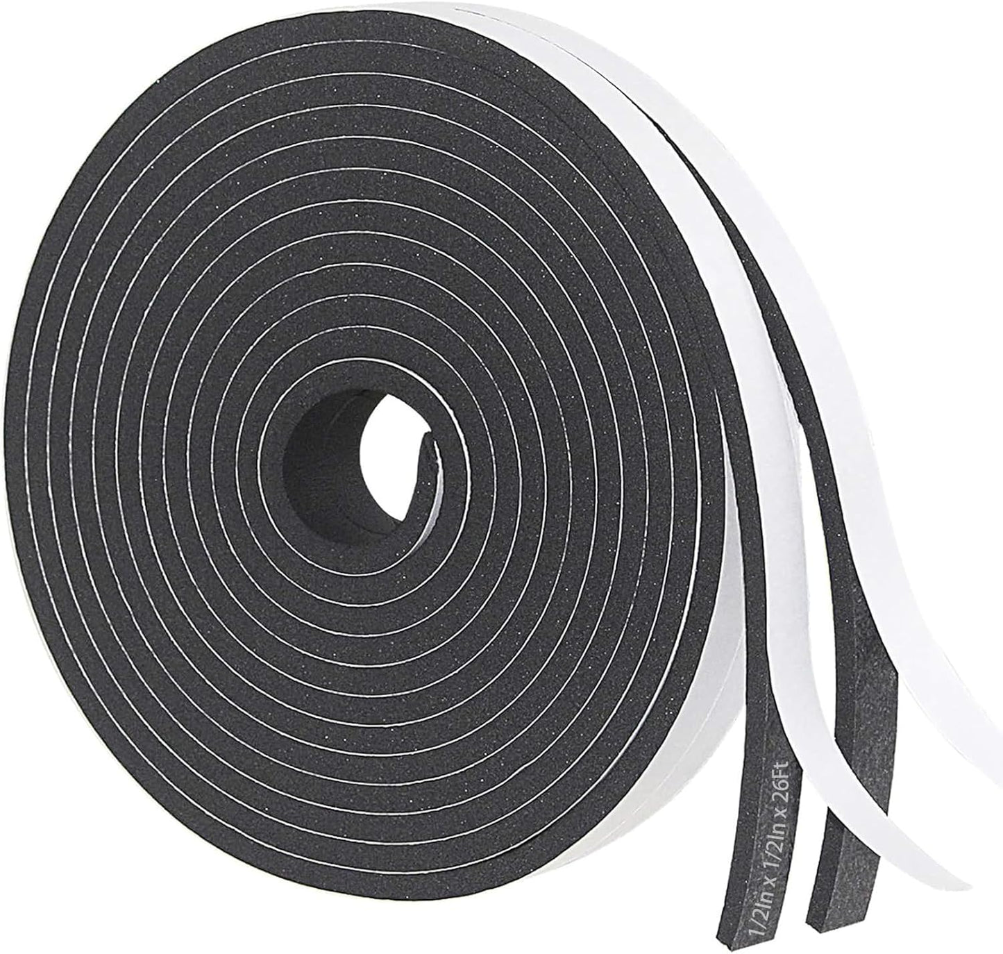 Storystore Weather Stripping Door Seal Strip, 1/2In x 1/4In x 16.5FT Self Adhesive Foam Tape for Door Window Insulation Soundproofing Weatherstrip, High Density Foam Seal for Doors Windows Furniture