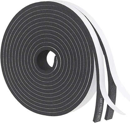 Storystore Weather Stripping Door Seal Strip, 1/2In x 1/4In x 16.5FT Self Adhesive Foam Tape for Door Window Insulation Soundproofing Weatherstrip, High Density Foam Seal for Doors Windows Furniture