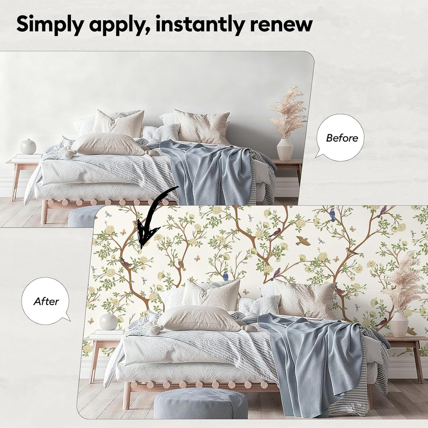 17"x118" Peel and Stick Wallpaper for Renter Friendly, Removable Wallpaper Peel and Stick, Self-Adhesive Textured Contact Paper for Walls, Cabinets, Countertops(Morning Song of Flowers)