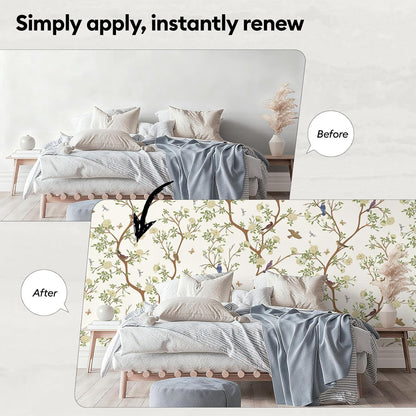 17"x118" Peel and Stick Wallpaper for Renter Friendly, Removable Wallpaper Peel and Stick, Self-Adhesive Textured Contact Paper for Walls, Cabinets, Countertops(Morning Song of Flowers)