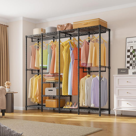 VIPEK V40 Heavy Duty Clothes Rack, 1110lbs Capacity Sturdy Metal Garment Rack, Clothing Rack with 6 Shelves & 4 Hang Rods, Adjustable Open Wardrobe Closet Organizer for Bedroom/Apartment/Retail, Black