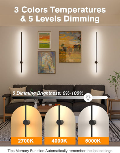JOFIOS Battery Operated Wall Sconces Set of 2, 360°Rotation Wireless Rechargeable Wall Lights: Dimmable Detachable Wall Lamp with Remote Control, 3000K-6000K Infinite Dimming Wall Sconce 27.6 Inch