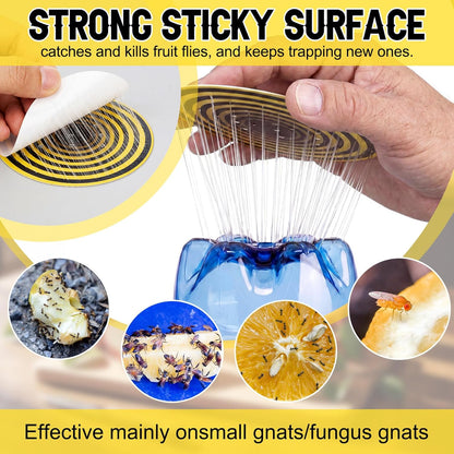 100 Pack Fruit Fly Trap Covers, Single-Sided Sticky Paper Lids, 8 Vent Holes for Vinegar/Wine Bait, Fits Cups & Jars for Indoor Kitchen & Pantry Gnat Control (Round,Yellow)