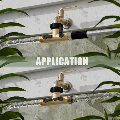 YANWOO Garden Hose Splitter, Heavy Duty Metal 180 Degree T Type with Shut-Off Valves, 3/4" High Flow Spigot Faucet Connectors with 2 Extra Silicone Washers