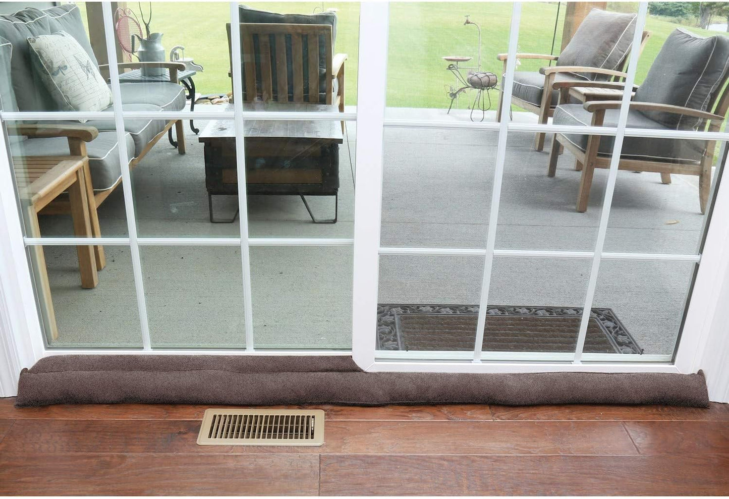 HOME DISTRICT Sliding Door Draft Stopper - Glass Door Draft Blocker, Patio Under Door Draft Stopper, Door Air Blocker Draft Dodger - Approx. 71" Long - Brown Tweed