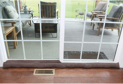 HOME DISTRICT Sliding Door Draft Stopper - Glass Door Draft Blocker, Patio Under Door Draft Stopper, Door Air Blocker Draft Dodger - Approx. 71" Long - Brown Tweed