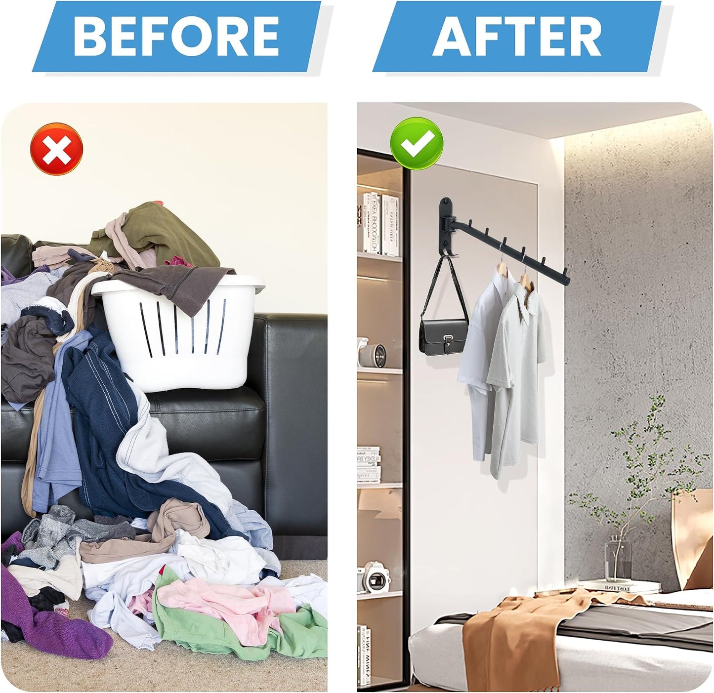 Mooche Swing Clothes Hanger Rack, Garment Racks Folding Clothes Bar Wall Mounted, 180°Rotation Laundry Drying Rack 304 Stainless Steel Space Saving for Laundry Room Bedroom Balcony, 9.45" Long