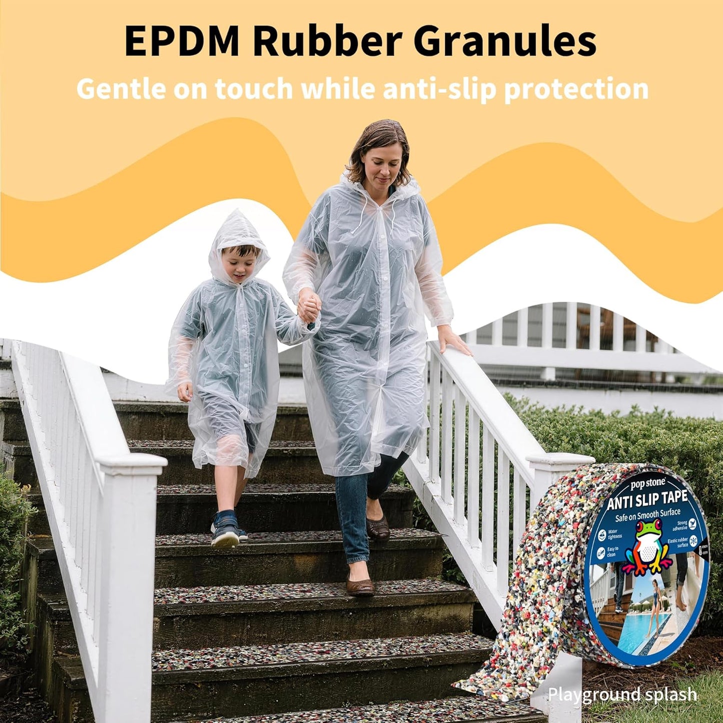 Waterproof Anti-Slip Traction Tape | 2" x16.5 FT | Heavy-Duty EPDM Rubber, Strong Grip & Barefoot Gentle | Indoor & Outdoor Solution: Poolside, Bath, Ramps, Stairs, Board Steps