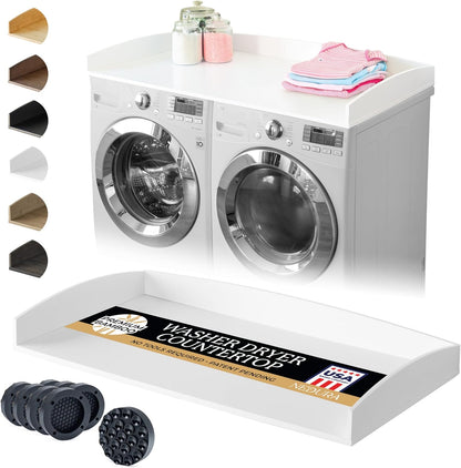 Nedura Washer Dryer Countertop with Anti-Vibration Pads, Curved Edge Rails, Premium Bamboo Laundry Countertop, Washer Dryer Topper, Laundry Room Organization, Laundry Room Accessory – Dark Walnut