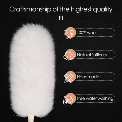 Extendable Lambswool Duster 29-110 Inch,Anti-Static Flexible Head, Stainless Steel Pole for Cleaning High Ceiling,Fan,Furniture,Roof Dusting
