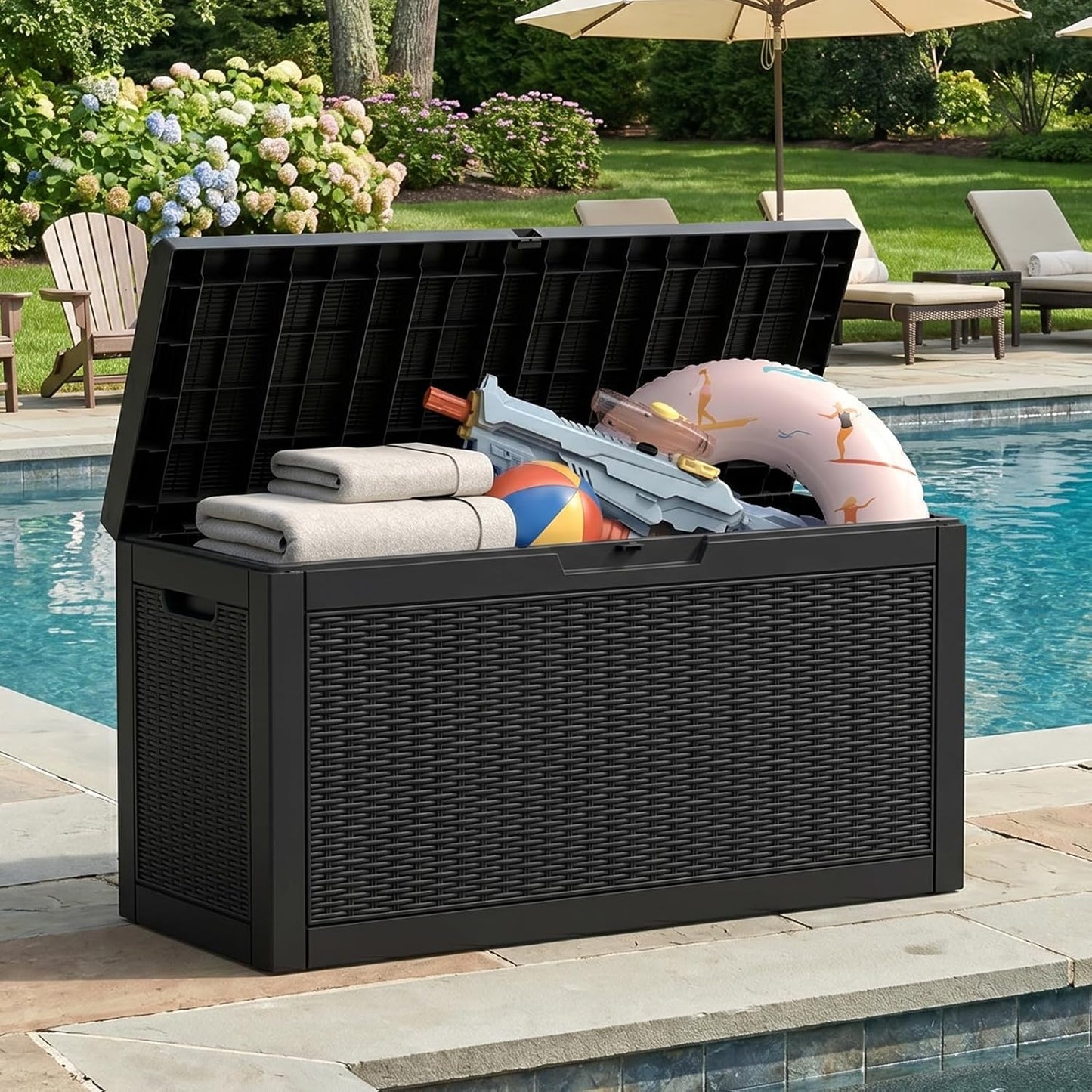 Outdoor Storage Box, 50 Gallon Waterproof Deck Storage Box, Lockable Patio Storage Bins for Package Delivery, Porch, Garden Tool, Cushions, Anti-Theft Weatherproof & UV-Resistant Parcel Drop Box