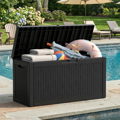 Outdoor Storage Box, 50 Gallon Waterproof Deck Storage Box, Lockable Patio Storage Bins for Package Delivery, Porch, Garden Tool, Cushions, Anti-Theft Weatherproof & UV-Resistant Parcel Drop Box