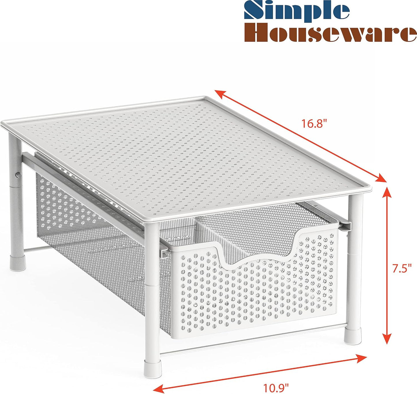Simple Houseware Stackable 2 Tier Sliding Basket Organizer Drawer, White