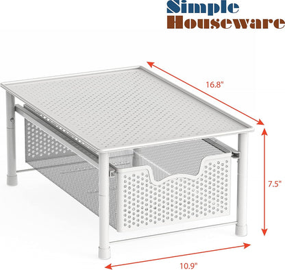 Simple Houseware Stackable 2 Tier Sliding Basket Organizer Drawer, White