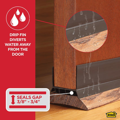 M-D Building Products Vinyl Cinch U-Shape Door Bottom Seal, Slide-On Weatherstripping Draft Stopper, Easy to Install, Fits 36” x 1-3/4” Doors, Fills 3/8”- 3/4” Gaps, 43337, Brown
