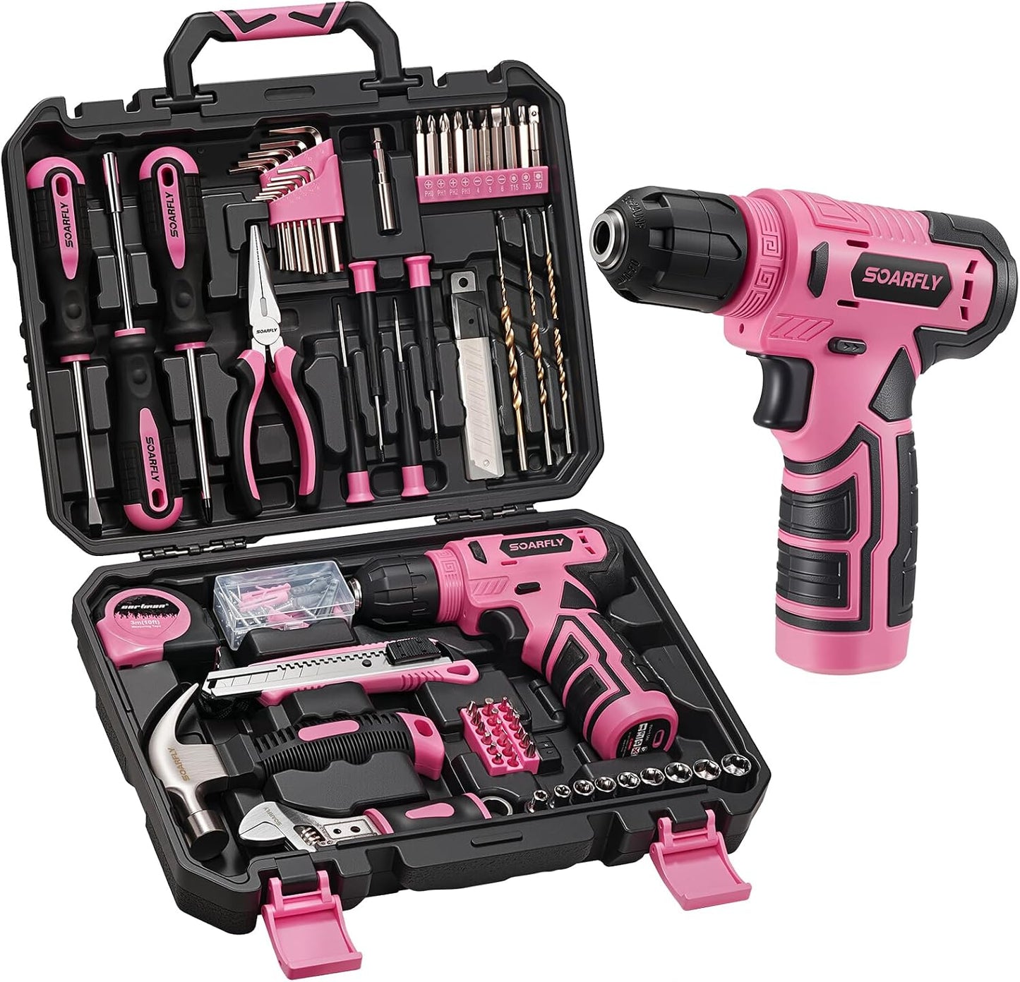 Upgraded 180 Piece Tool Set, Tool Kit with 8V Cordless Drill Set, General Household Hand Drill Kit for Men and Women, Plastic Storage Toolbox for DIYers, Home Maintenance and Everyday Repairs(Orange)