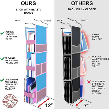 ABRA® 3 Shelf Hanging Locker Organizer for School, Gym, Work, Storage | Deep Shelves 6”x 9”| Eco-Friendly Fabric Healthy for Children | Adjustable School Locker Shelf 3 to 2 Shelves (Pink)