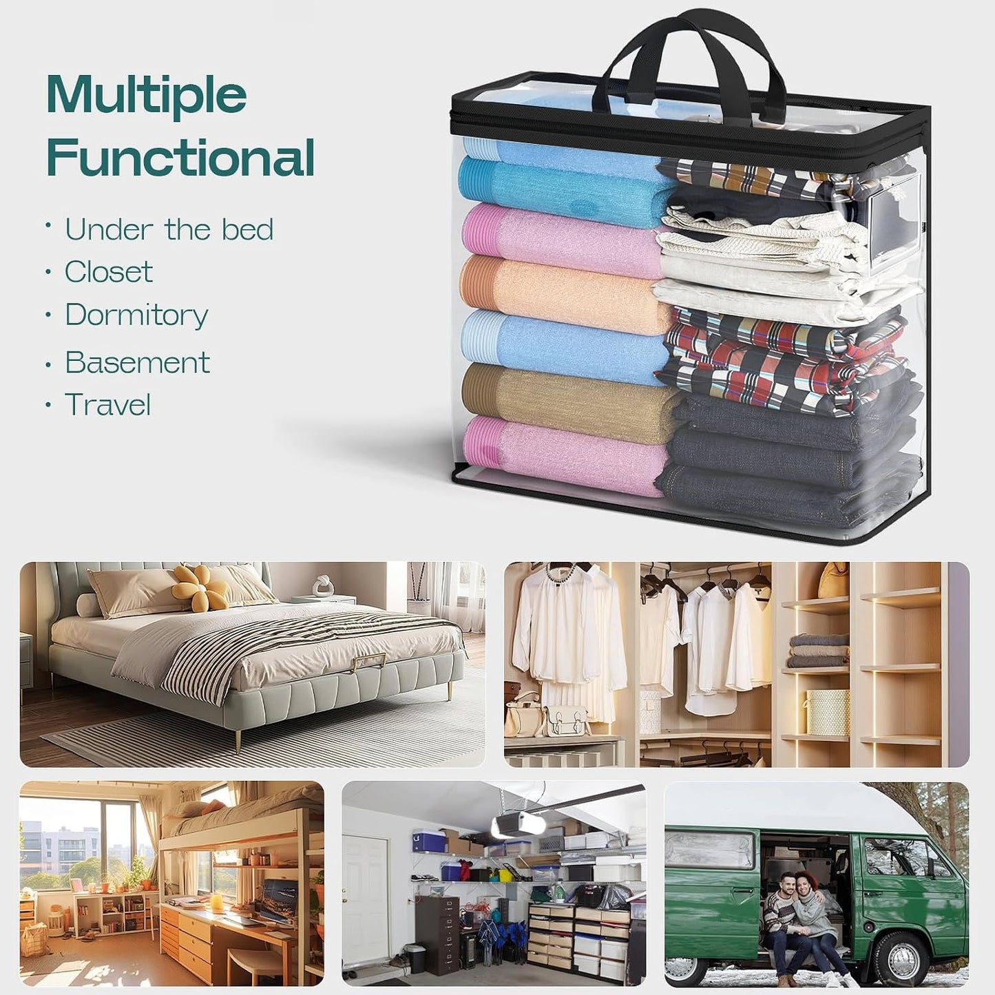 5PACK Clear Zippered Storage Bag for Clothes, 22L Clear Storage Bags, and Blanket Storage Bags for Bedding, Blankets, Comforters, Clothing, Books, DVD & CD (White)