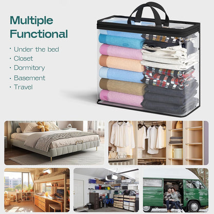 5PACK Clear Zippered Storage Bag for Clothes, 22L Clear Storage Bags, and Blanket Storage Bags for Bedding, Blankets, Comforters, Clothing, Books, DVD & CD (White)