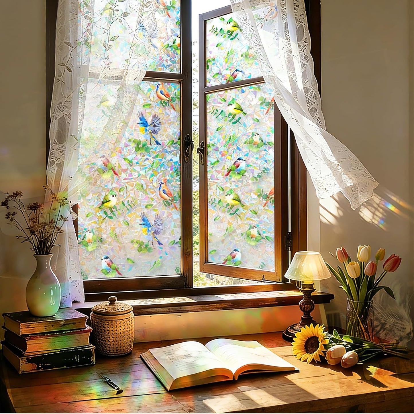 Frosted Window Privacy Film - Brushed Silver Static Cling Glass Film for Bathroom, Day and Night Door Privacy Film Window Cover to Stop Dog Barking, 17.5x78.7 Inch, Pure