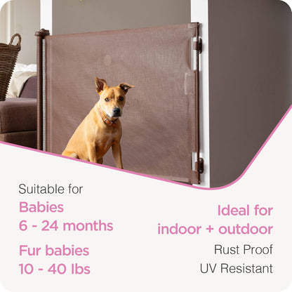 Retractable Baby Gate Perma Child Safety 33" Tall x 55” Wide, Mesh, for Stairs, Doorways, Dogs, Pets, Indoor, Outdoor, One-Handed Operation, Locking, Easy Install, Hardware Mount, White