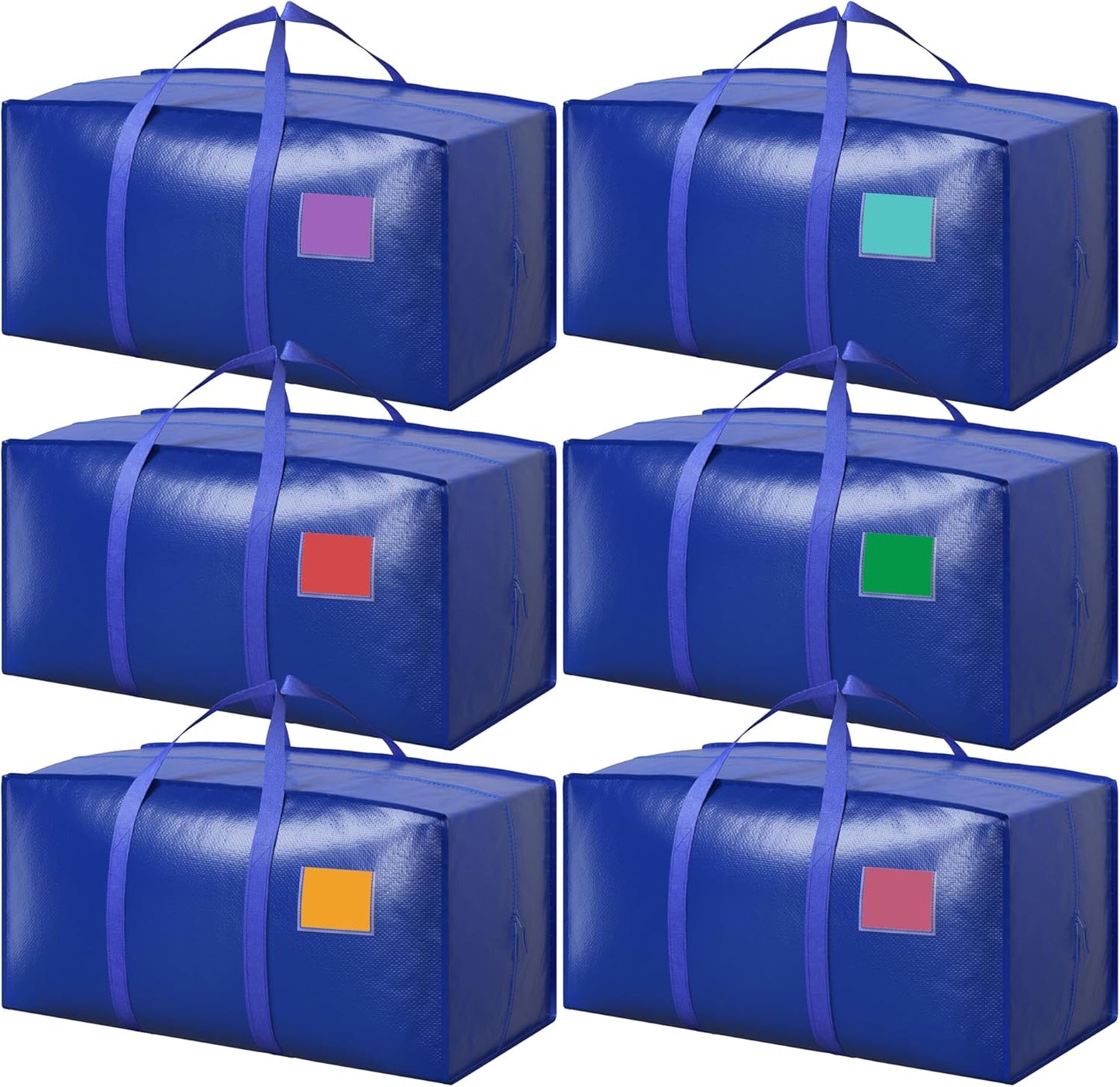 6 Pack Moving Bags Heavy Duty 210GSM with Full-Open Side Zipper, 93L 220lbs Waterproof Foldable Storage Totes for College Dorm Move-In, Moving Boxes Alternative & Home Organization, Blue