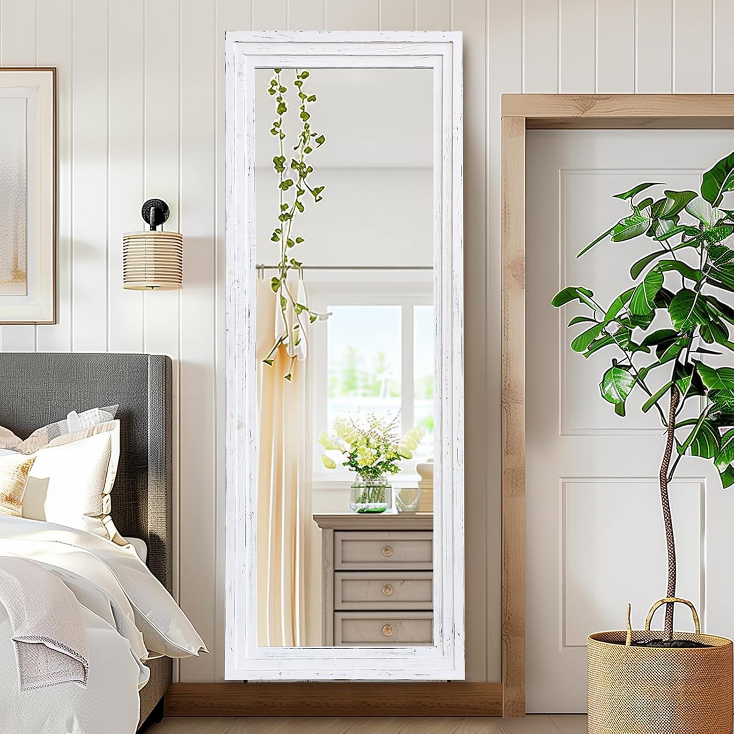 65"x22" Full Length Mirror Solid Wood Frame Floor Mirror with Stand for Living Room, Bedroom Hanging Standing or Leaning, Brown
