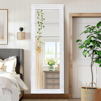 65"x22" Full Length Mirror Solid Wood Frame Floor Mirror with Stand for Living Room, Bedroom Hanging Standing or Leaning, Brown