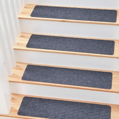 MBIGM 8" X 30" (15 in Pack) Nonslip Carpet Stair Treads Non-Skid Safety Rug Slip Resistant Indoor Runner for Kids Elders & Pets with Reusable Adhesive - Brown - Non Slip Stair Treads Indoor