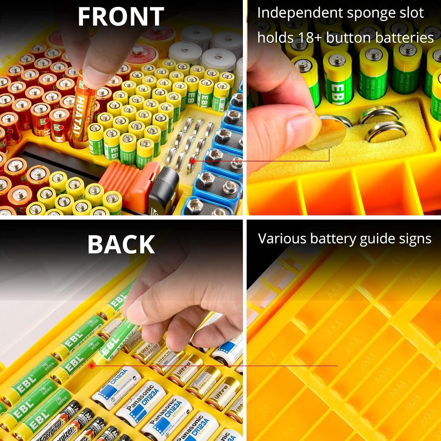 Battery Organizer Storage Case with Tester for 269 Batteries, Double Sides | Plastic, For AA AAA 4A C D Cell 9V 3V LR44 CR2 CR123 CR1632 18650 Button, Wall/Drawer, For Families/DIY/Home/Garage, Grey