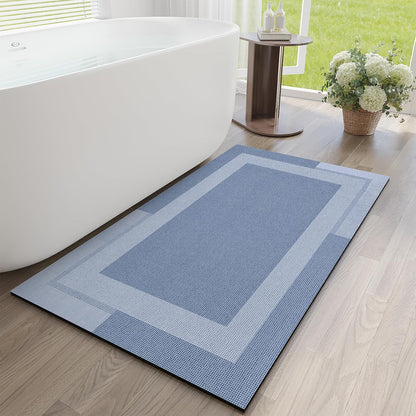 YDKGL Non Slip Bath Mat, Rubber Backing Ultra Thin Bathroom Rugs Fit Under Door Quick Dry Super Absorbent Washable Bath Rug Shower Mat for Bathroom Floor Bathtub Shower Sink, Easy Care Blue 16"x 24"