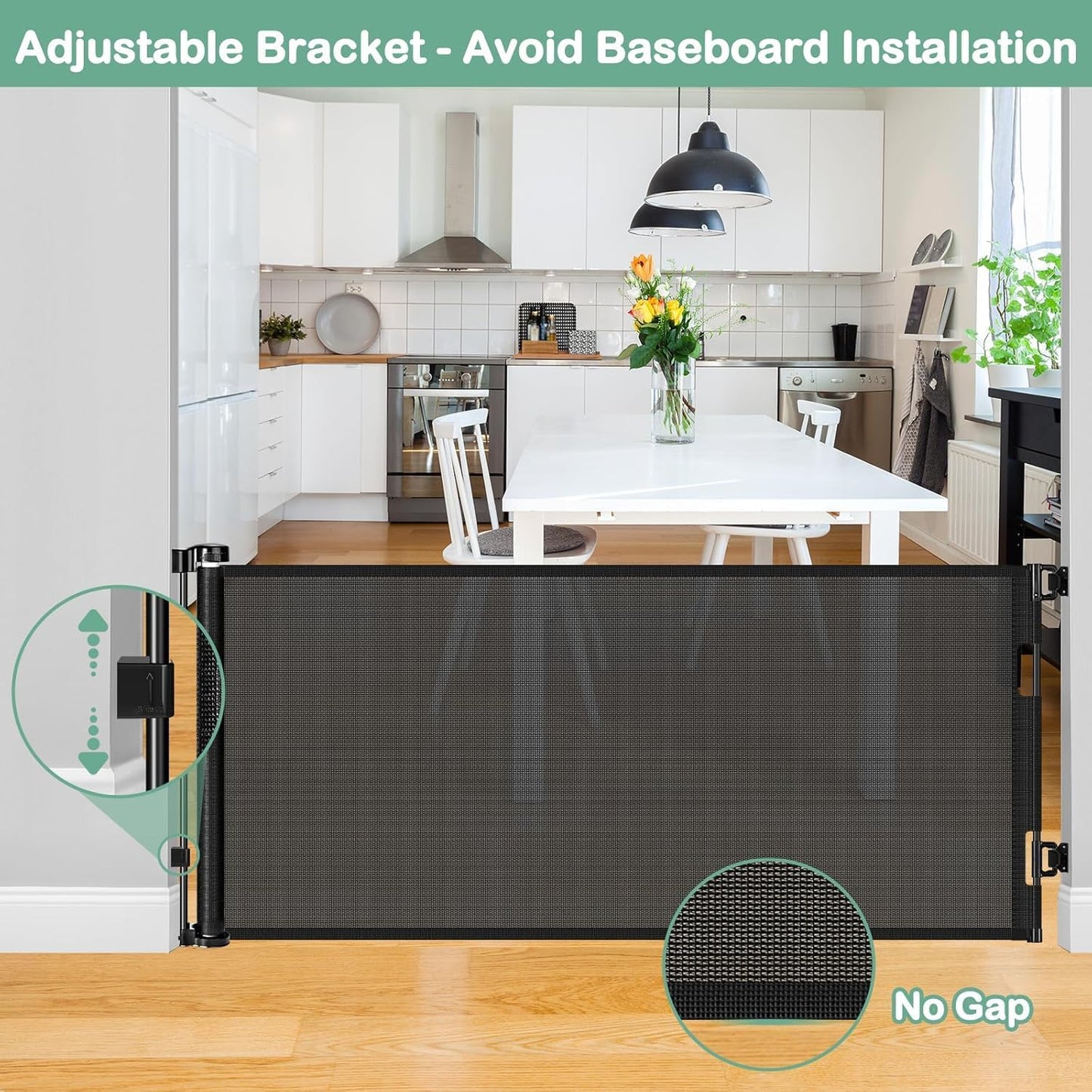 55 Inch Retractable Dog Gate Outdoor Scratch-Resistant Mesh Baby Gate for Stairs Retractable Baby Gates for Doorways Anti-Climb Outdoor Dog Gates for Decks Keep Kid/Pet away from Dangerous Place, Gray