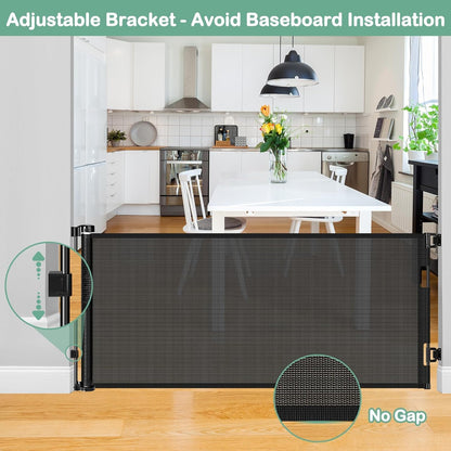 55 Inch Retractable Dog Gate Outdoor Scratch-Resistant Mesh Baby Gate for Stairs Retractable Baby Gates for Doorways Anti-Climb Outdoor Dog Gates for Decks Keep Kid/Pet away from Dangerous Place, Gray