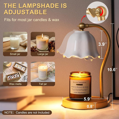 Candle Warmer Lamp with Timer Dimmer, Crystal Candle Lamp Birthday Gifts for Women, Mom, House Warming Gifts Wax Melt Warmer for Jar Candles with 2 Bulbs, Gold