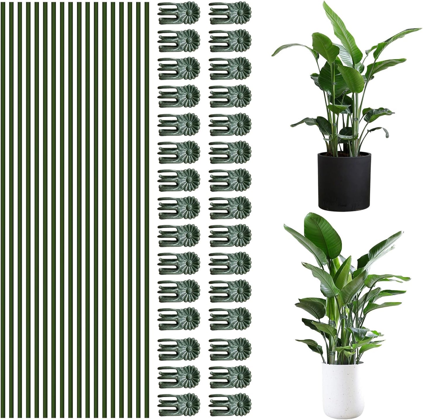 10pcs Green Plant Support Stakes with 15pcs Clips, Bendable Stakes for Tall Plants, Indoor & Outdoor Use