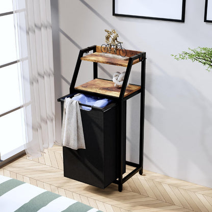 Timberer Laundry Hamper, Laundry Sorter 3 Section, Rolling Laundry Basket with Wheels, 2 Shelves, 3 × 14.5 Gal, Pull-Out and Removable Oxford Fabric Bags, for Laundry Room, Black and Rustic Brown