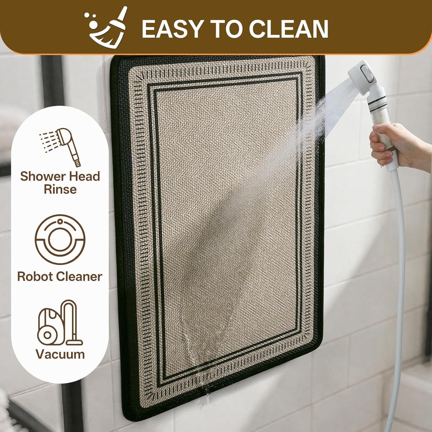 Non Slip Bath Mat with Rubber Backing, Absorbent Quick Dry Bath Rugs Washable, Thin Bathroom Rugs Fit Under Door for Bathroom Floor, Shower and Sink, 16"×24", Grey
